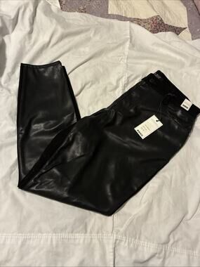 Judy Blue Tummy Control Black Faux Leather Straight Leg Pants High Rise 7/28 NEW